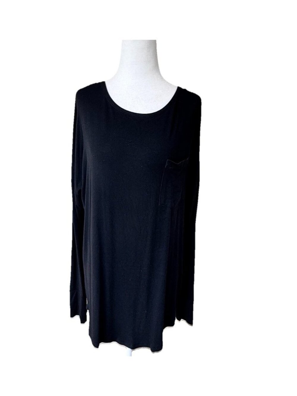 Women Size Large Long Tunic Shirt Top  Black Long Sleeve Knit Comfy Casual